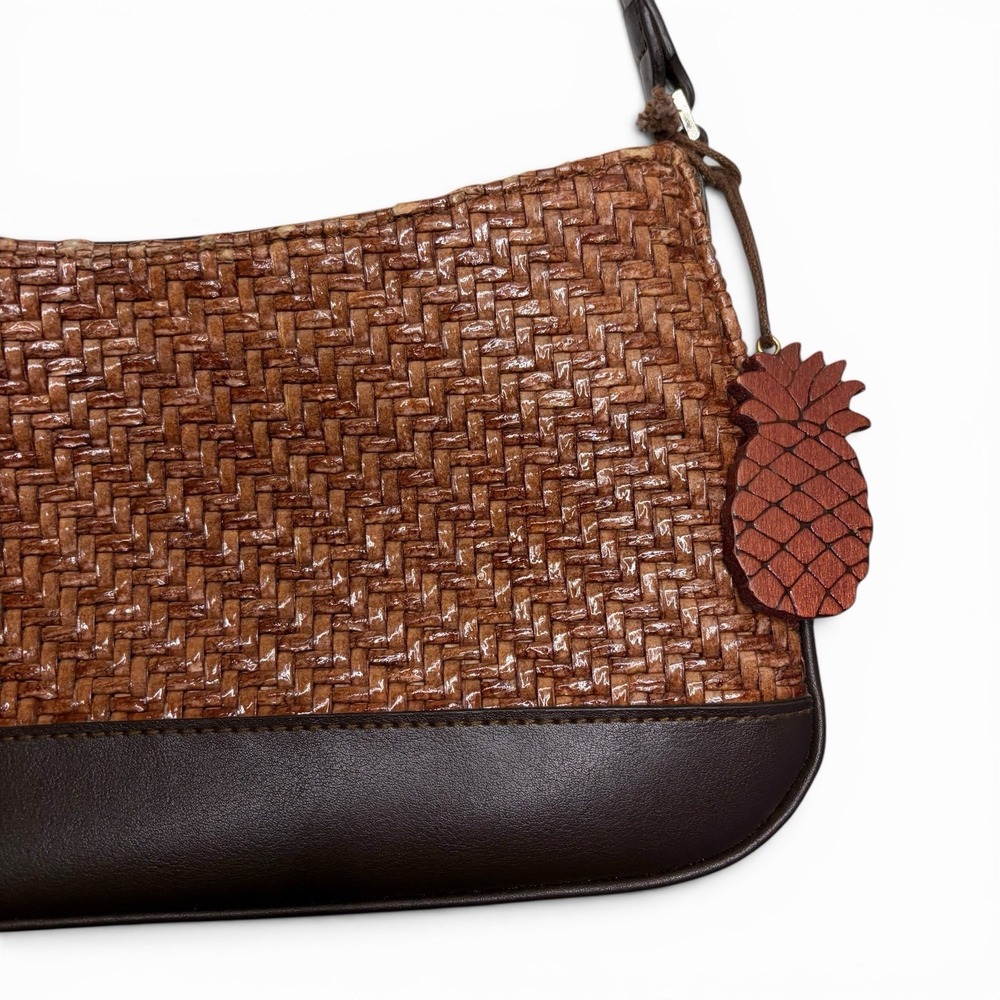 Liz Clairborn Brown Woven Shoulder Bag Baguette Purse Y2K Textured Tropical Demi - Picture 2 of 8